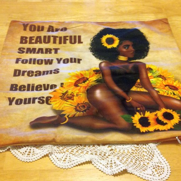 Gorgeous positive vibes pillow cover with sunflowers - Picture 1 of 5